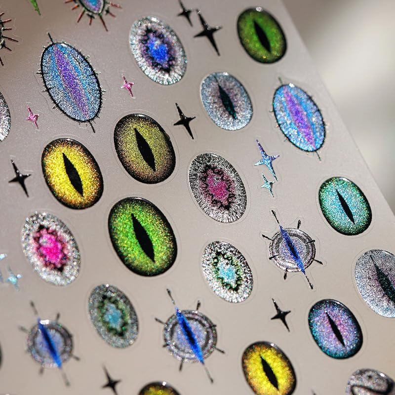 Halloween Nail Art Stickers 5D Embossed Devil Eyes Nail Stickers, Self-Adhesive Durable Nail Art Decals for Women Girls, Nail Wraps Decoration Manicure for DIY Acrylic Nail Accessories