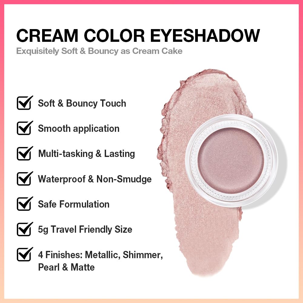 evpct Single Cream Eye Shadow Palette Pot Makeup for older Women, Champagne Shimmer Glitter Metallic Monochrome Cream to Powder Eyeshadow Palette Eye Brightener, High Pigment Waterproof Blendable