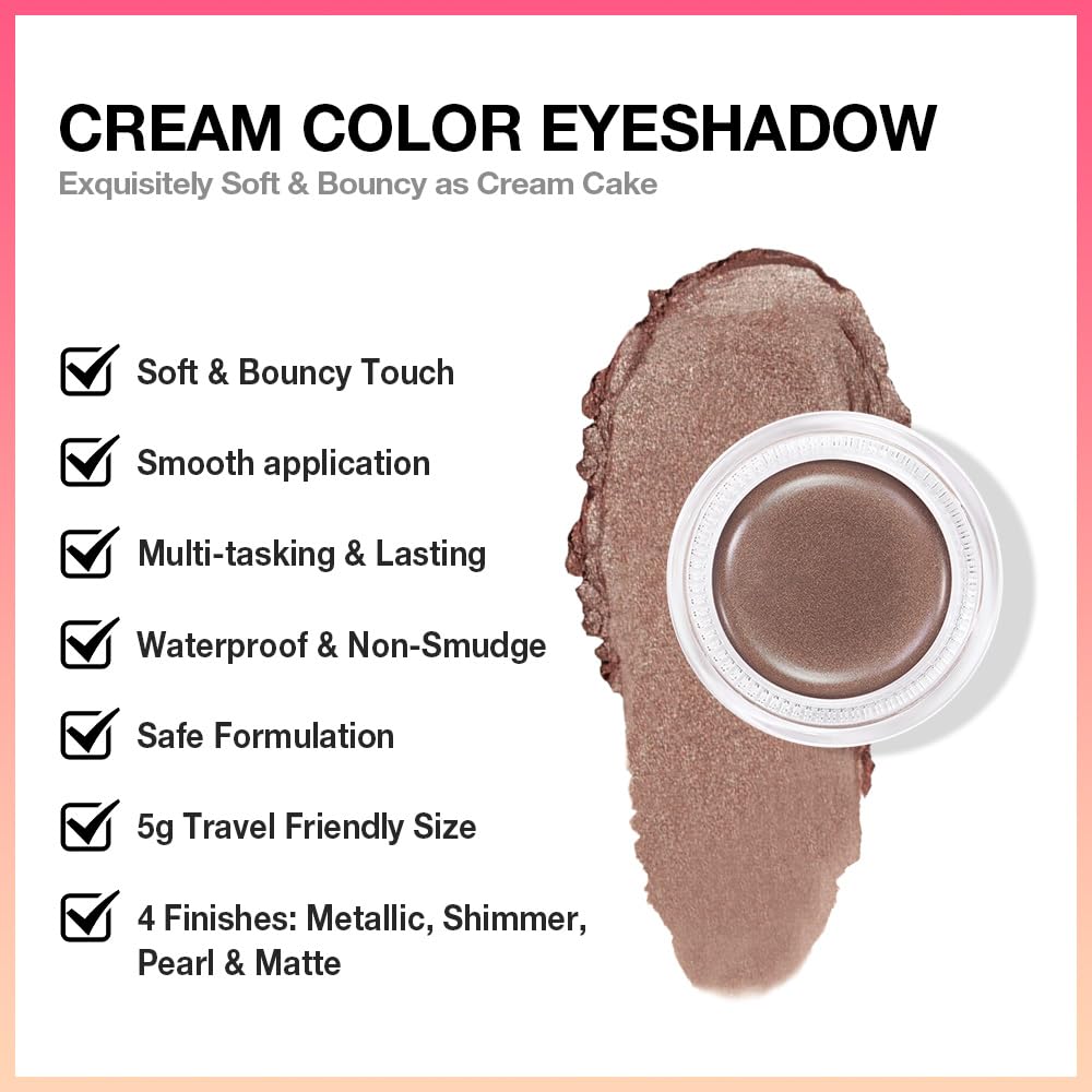 Cream Glitter Bronze Shimmer Metallic Eyeshadow Palette Makeup, Natural Single Mini Instant Holographic Eyeshadow For Women, Sombras Crema Para Ojos, Talc, Paraben & Cruelty Free, 20
