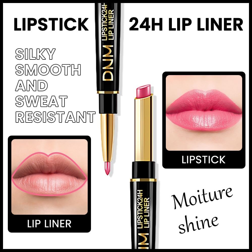 evpct 3Pcs Mauve Warm Bright Pink Red Shine Lip Liner and Lipstick Combo Set Kit for Women, Moisturizing Glossy Tinted Lip Stick Balm Care, Sheer Shine Juicy Finish, Lightweight Hydrating Formula