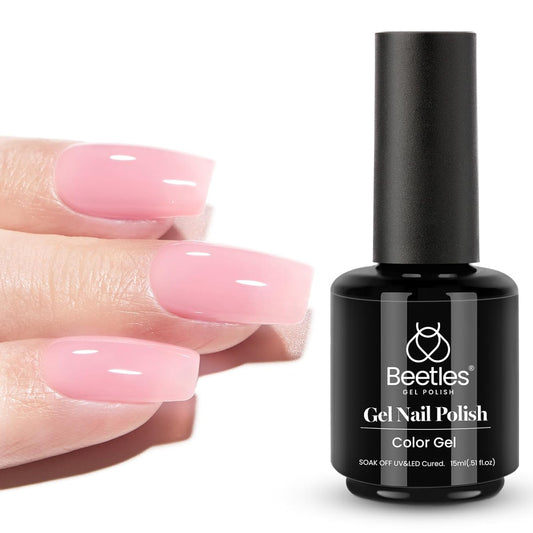 Beetles Jelly Pink Gel Nail Polish, 15ML Baby Pink Sheer Clear Jelly Spring Summer Gel Polish Bubblegum Theme Glaze Long Lasting Soak Off UV French Manicure Nail Art Gift for Women