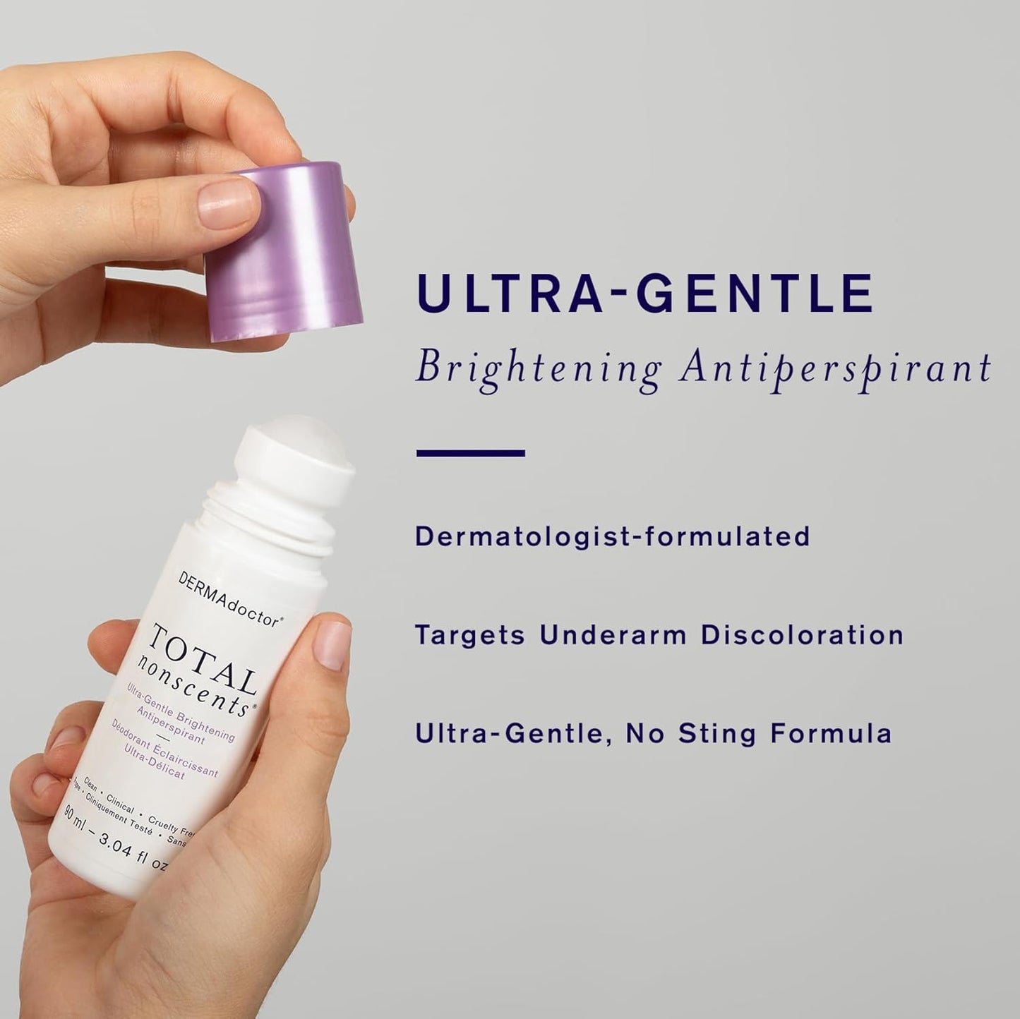 DERMAdoctor Total NonScents Ultra-Gentle Illuminator Antiperspirant Sensitive Skin. Unscented, Clinical Strength Antiperspirant for Men & Women; Hypoallergenic Roll On Deodorant - 3 oz