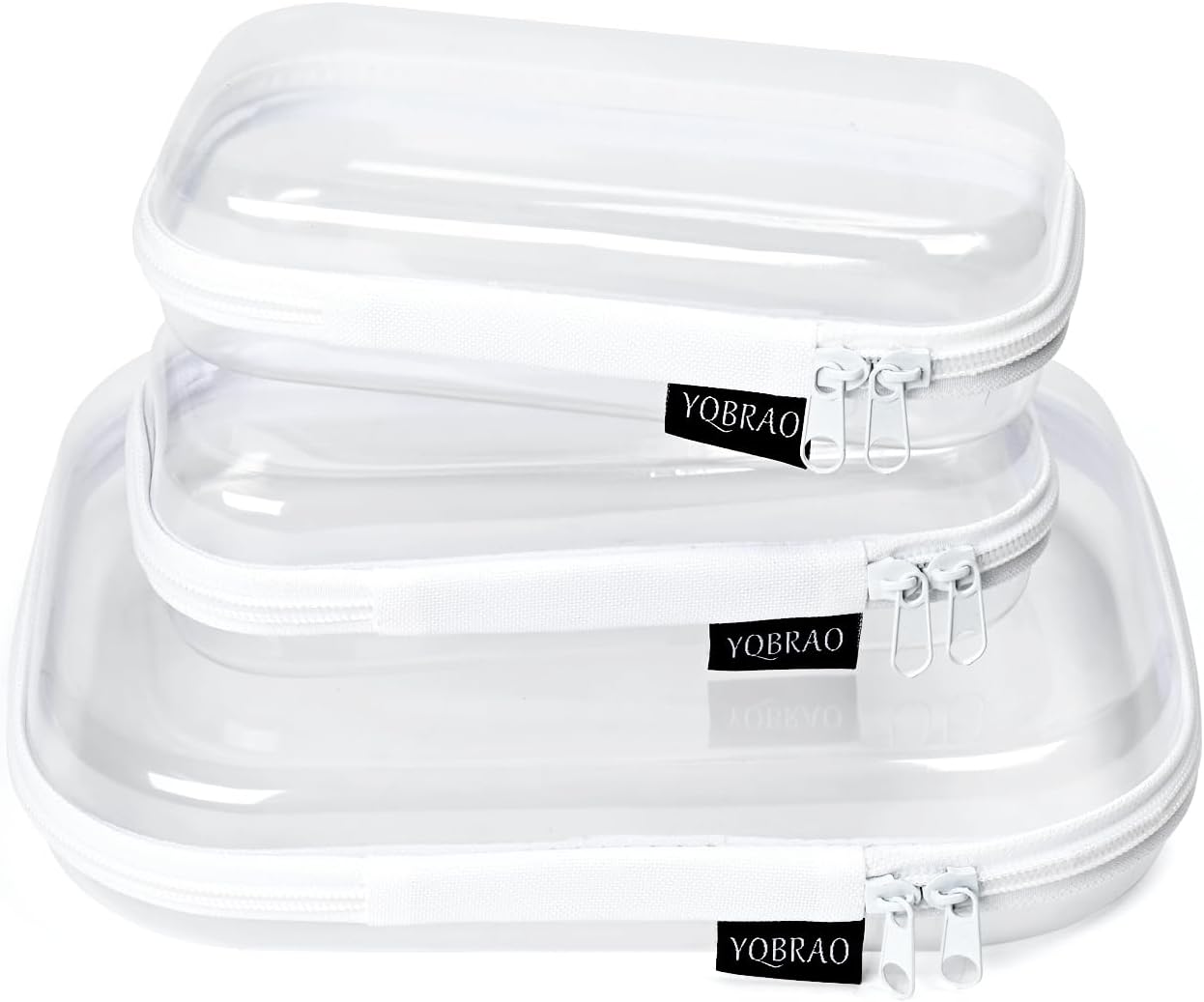 3 Pack Clear Hard Shell Zipper Case - Clear Waterproof Cosmetic Bag with Zipper, Kid's Toy Storage Organizer Bins, Charging Cables, creative journaling, painting brushes, Threads,Sketch Supplies