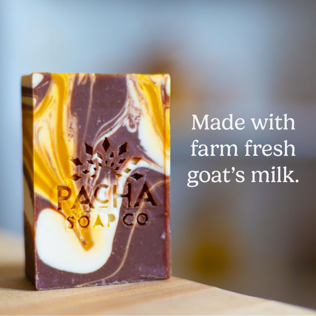 Pacha Soap Co. Bar Soap - Premium, Handcrafted, Hydrating, Natural Face Wash, Hand Cleanser, Body Wash, Soothing Essential Oils (Almond Goat's Milk, 5-Pack, 4 oz ea)