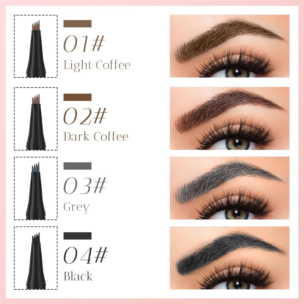 Microblading Eyebrow Pencil, 2025 New Waterproof Eyebrow Pencil, Premium Microblading Eyebrow Pen with 4 Tip, Long-Lasting Natural Magic Eyebrow Makeup Fine Stroke Eye Brow Pen for Women (Light Brown)