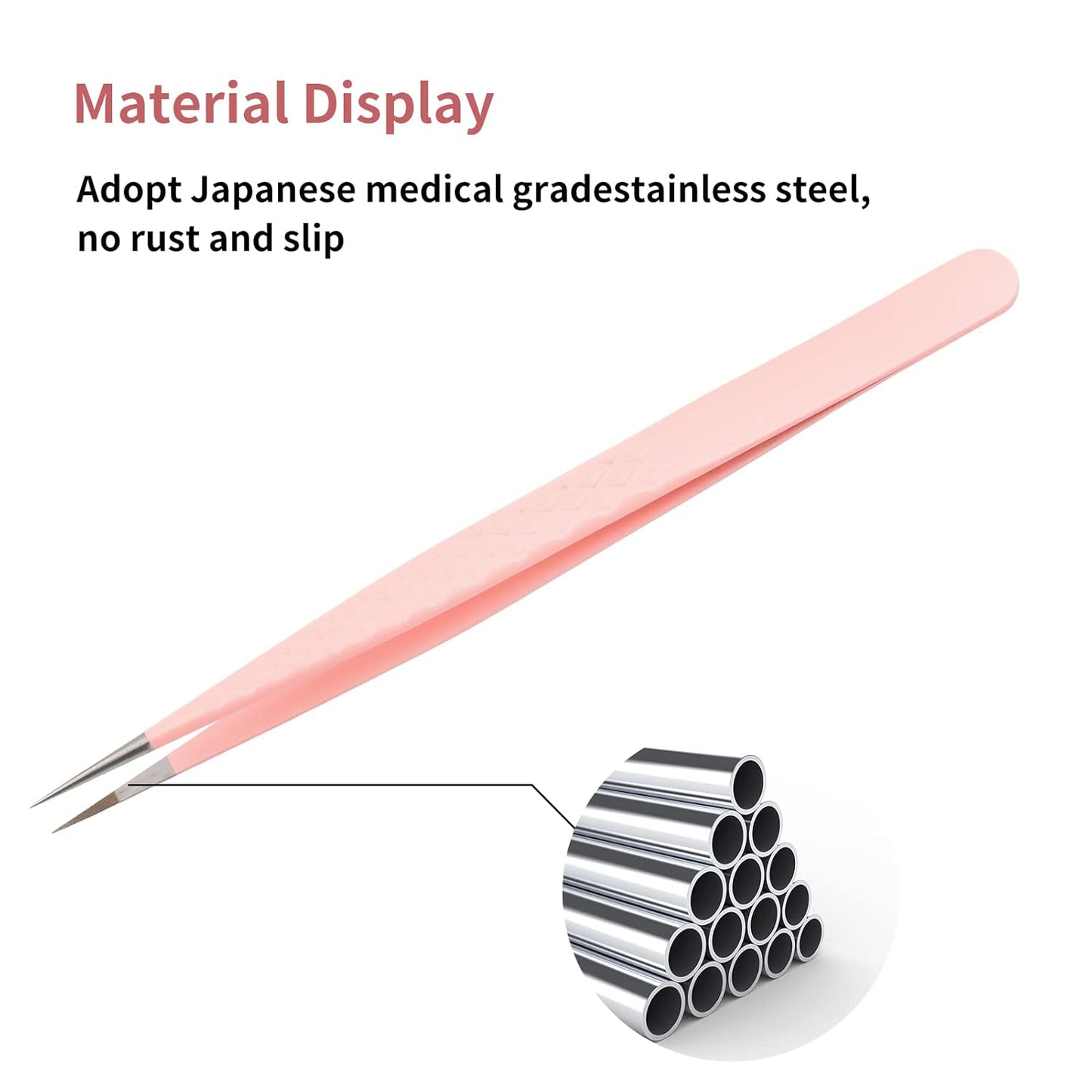 FADLASH Precision Lash Tweezers - Straight Fiber Tip Eyelash Extension Tweezers - Professional Artist Tech Work Kit - Pink