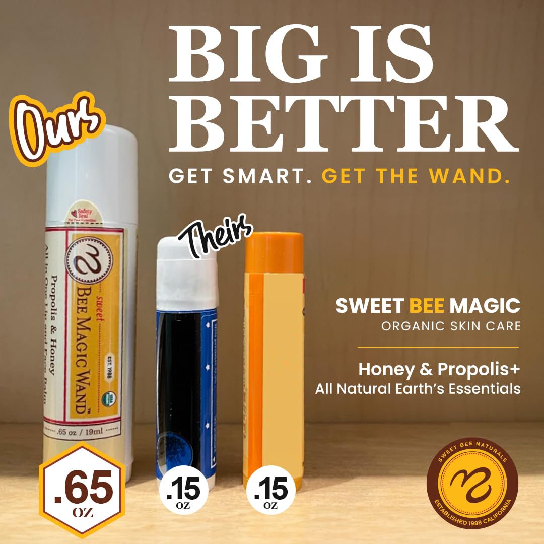 Sweet Bee Naturals Magic Wand - Certified Organic Lip and Face Moisturizing Wand - Natural Chapstick and Balm Stick for Dry Skin and Lips, Non Petroleum Jelly for All Ages and Skin Types, Pack of 3