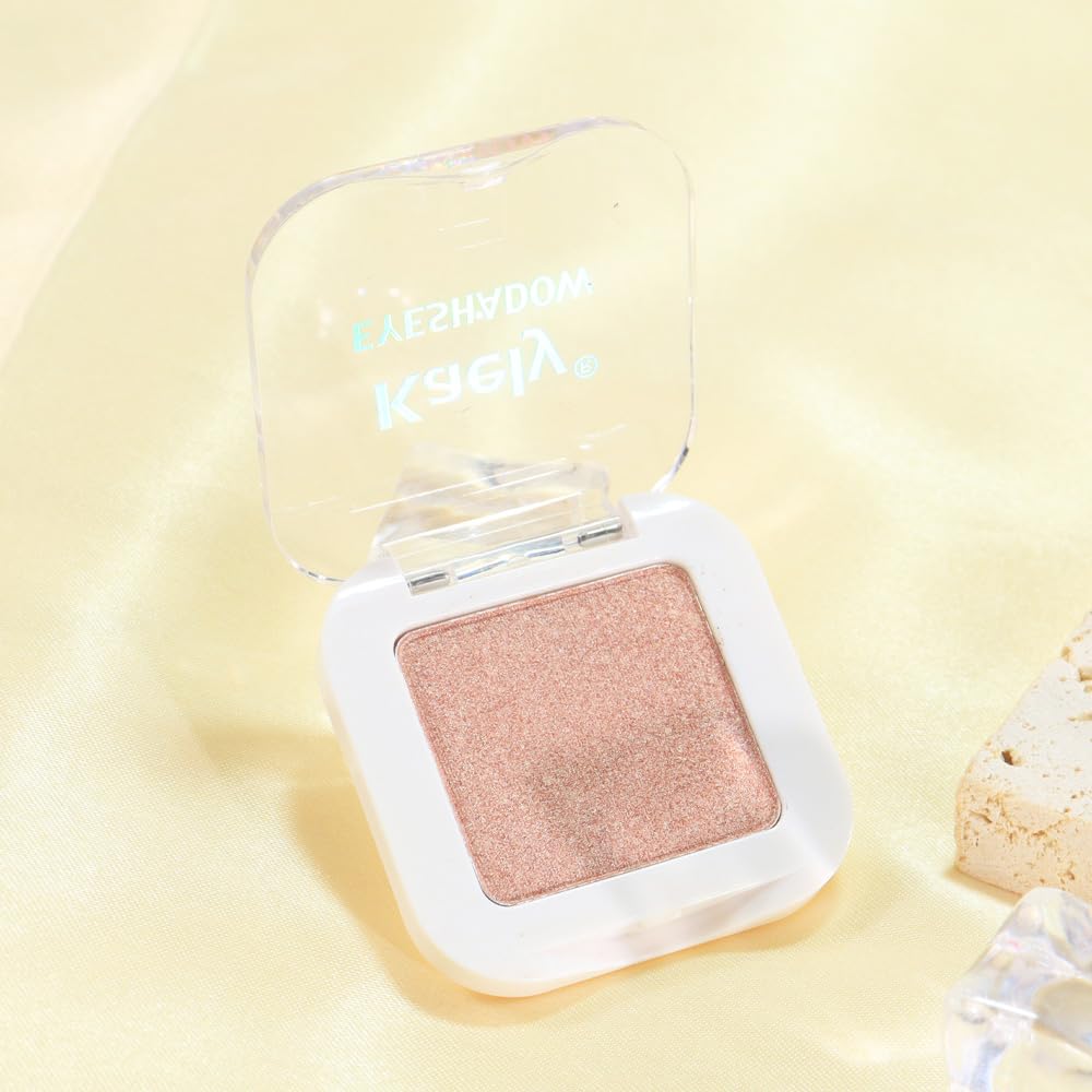 evpct Dusty Pink Champagne Single Eyeshadow Palette, Rose Gold Ice Pink Nude Glitter Cream Eye shadow Palette Singles Brightener Makeup for Older Women, High Pigment Waterproof Monochrome Eyeshadow