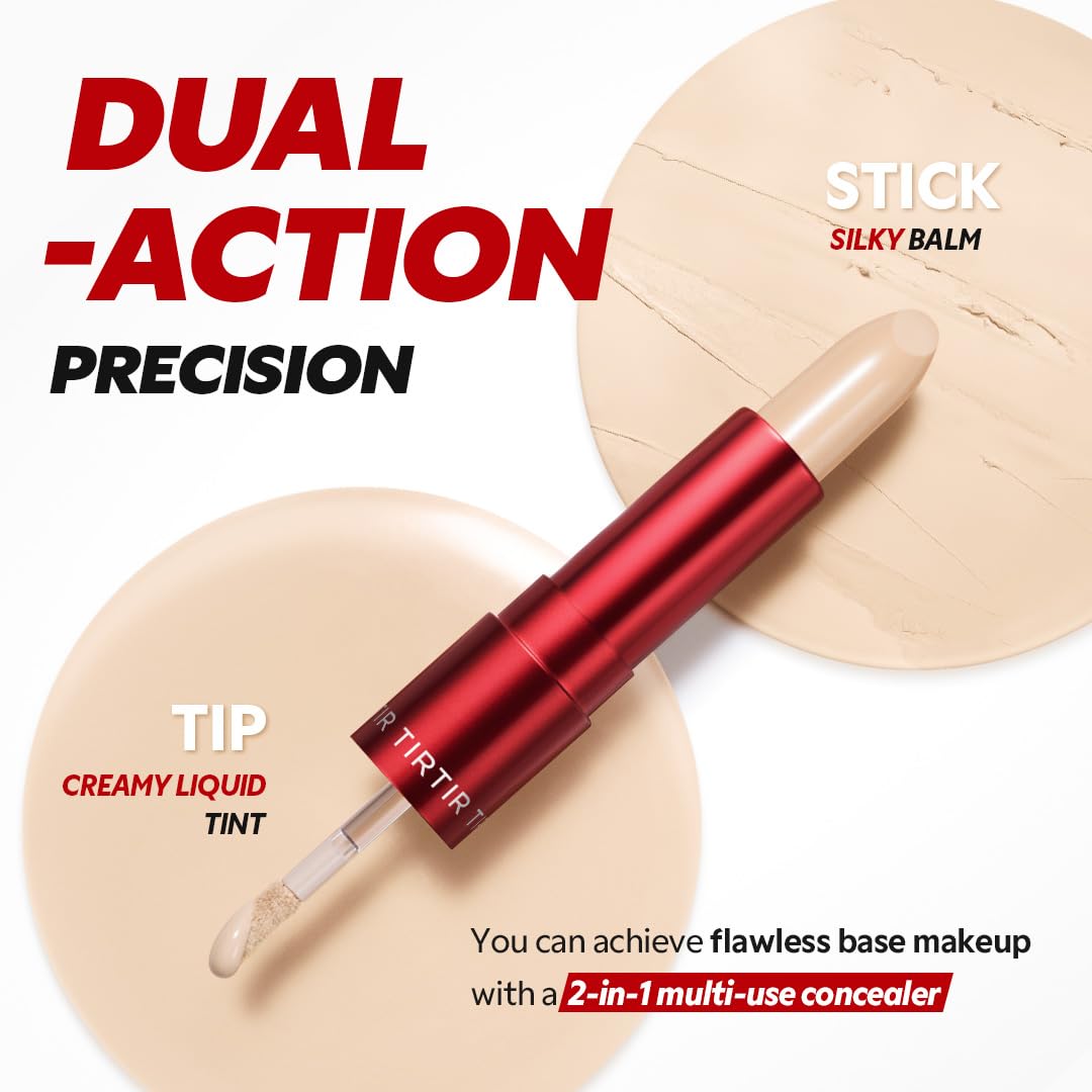 TIRTIR Glide&Hide Blurring Concealer - Creamy texture, Conceals dark circles and wrinkles, Dual formula (liquid tip & balm stick), Long-lasting wear, Korean Makeup, #8.7N, 0.28 Oz