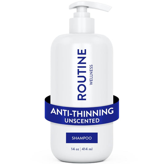 Routine Wellness Anti-Thinning Shampoo for Thinning Hair - Biotin DHT Blocker Women & Men - Color Safe Shampoo for Hair Loss & Healthy Hair - Unscented - 14oz