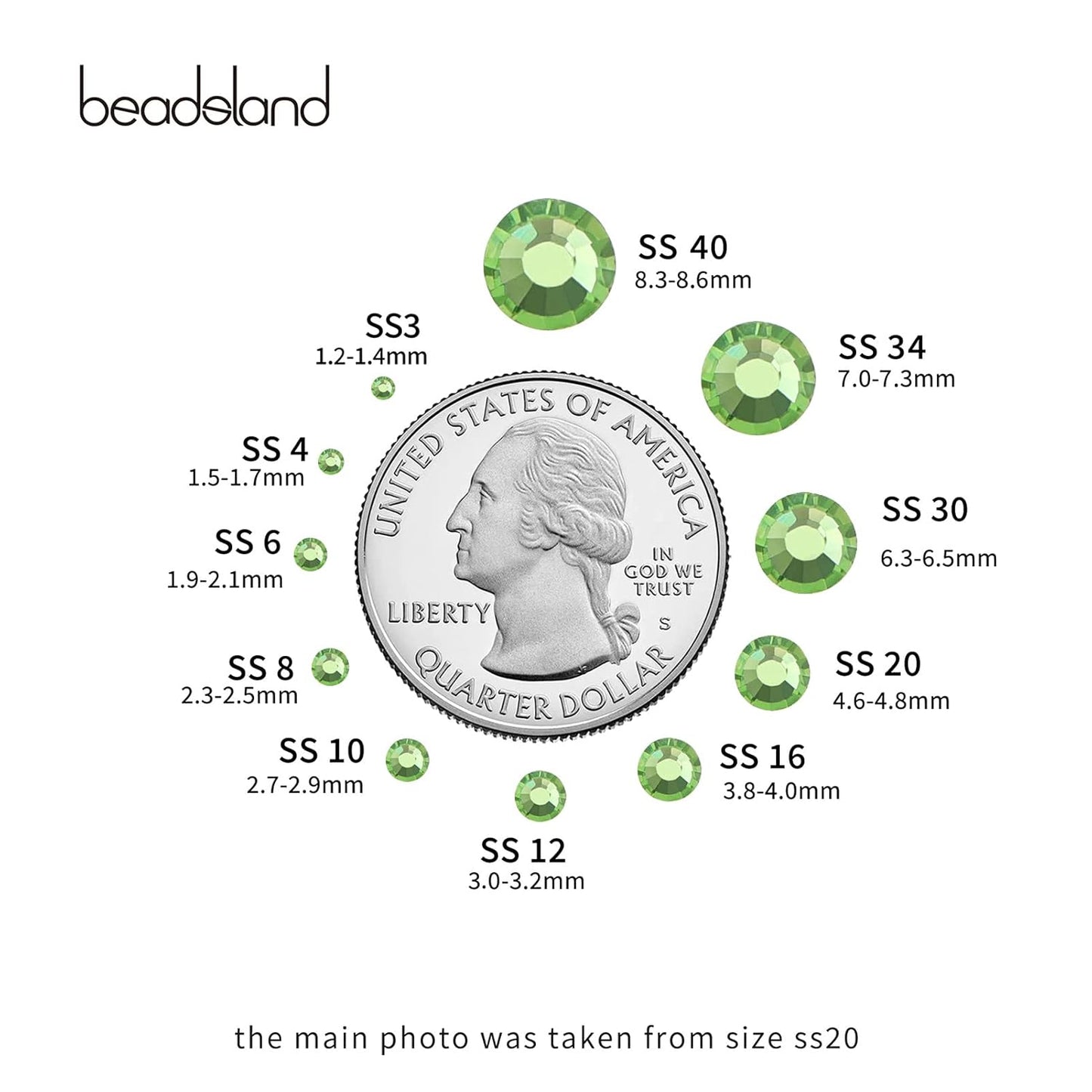 beadsland Flat Back Crystal Rhinestones Round Gems for Nail Art and Craft Glue Fix,Light Green (2.7-2.8mm) SS10/1440pcs