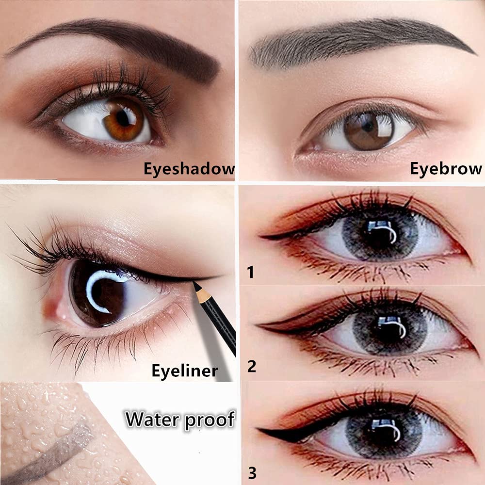 Go Ho 6 PCS Eyebrow Eye Liner Pencil Set,Easy to Color Sweatproof Eye Brow Pencil,Professional Long-lasting Eyeliner Gel Makeup Brow Tint Pen,3 Colors(Black,Brown,Dark Brown)