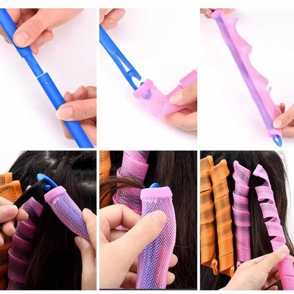 Heatless Hair Curling Set Magic No Heat Spiral Hair Curls Portable DIY Rollers Styling Kit Durable Beauty Makeup(10pcs*19.7in)