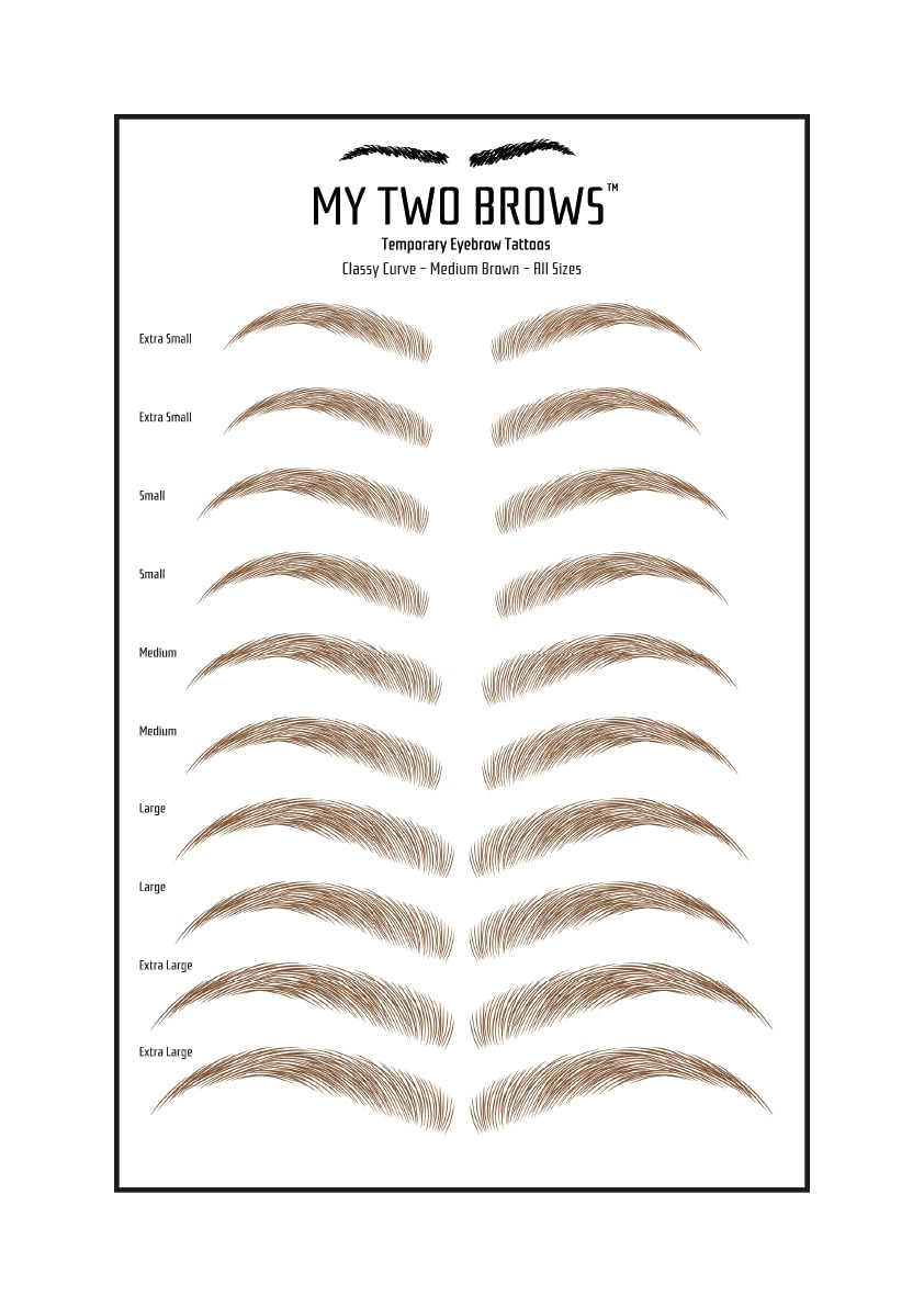 (10 pairs) Medium Brown Temporary Eyebrow Tattoo - Medium Size - Waterproof & Smudgeproof - Classy Curve Style Eyebrow Stickers - Sheet Lasts up to 30 Days - Won't Work on Existing Brows