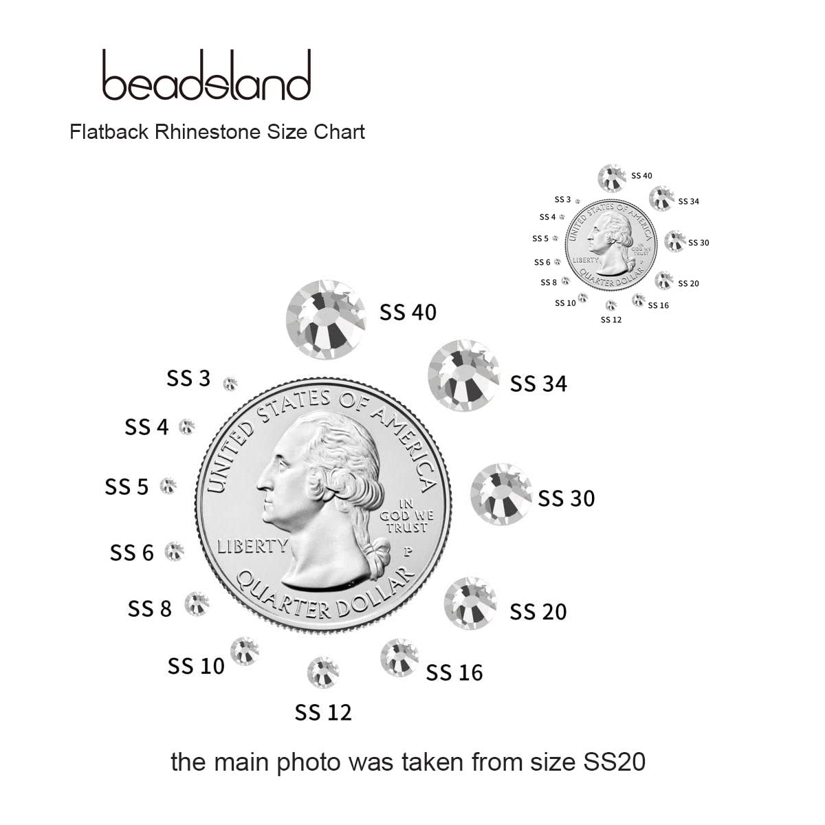 beadsland Flat Back Crystal Rhinestones Round Gems for Nail Art and Craft Glue Fix, Crystal (8.4-8.7mm) SS40/144pcs