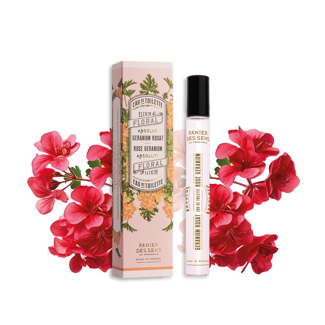 Panier des Sens – Geranium Rosat Roll-on Eau de Toilette 0.3 Floz – Floral & Herbal Fragrance - Mini Perfume for Women - Parfum Crafted in Grasse, France - Daily Use - Light Travel Perfume