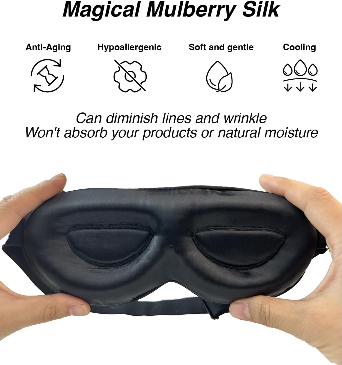 PROMEED Adjustable 100% Mulberry Silk Sleep Mask 23 Momme, 3D Contoured No-Pressure Cup Eye Mask for Sleeping, Super Soft Breathable Blindfold, Perfect Blocks Light for Sleeping (White)