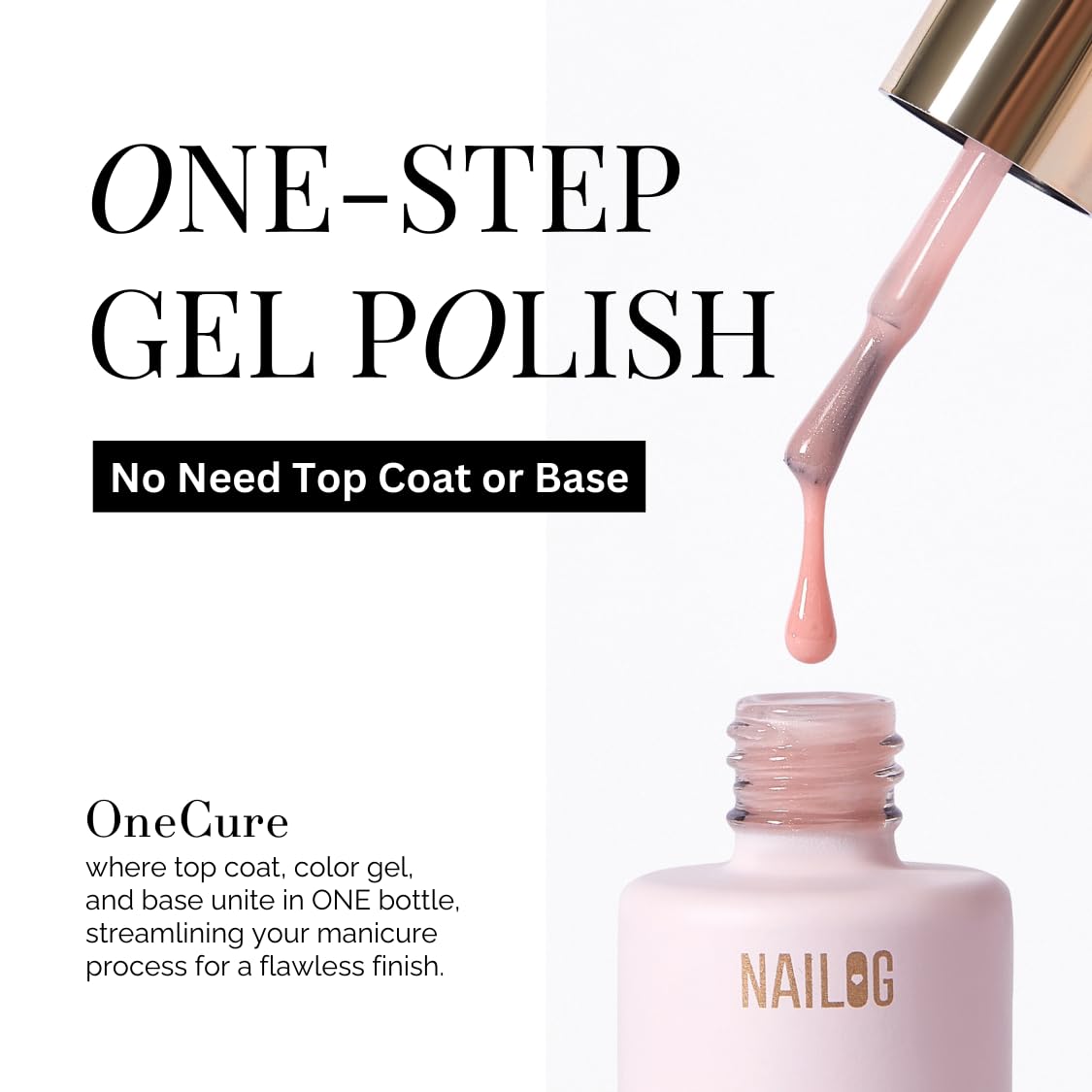 NAILOG One Step Nude Gel Nail Polish 12ml Top Coat Color Gel Base 3-In-1 Formula Soak Off UV Gel Polish for Home DIY & Gifting | Light Rosewood
