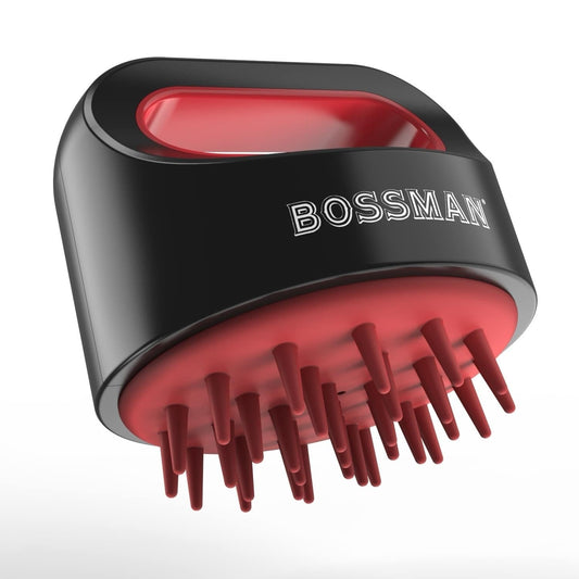 Bossman Titan Shower Scalp Massager – Ergonomic Silicone Scrubber for Product Build-Up, Dandruff & Pore Stimulation – Head & Beard Care Tool with Soft Bristles