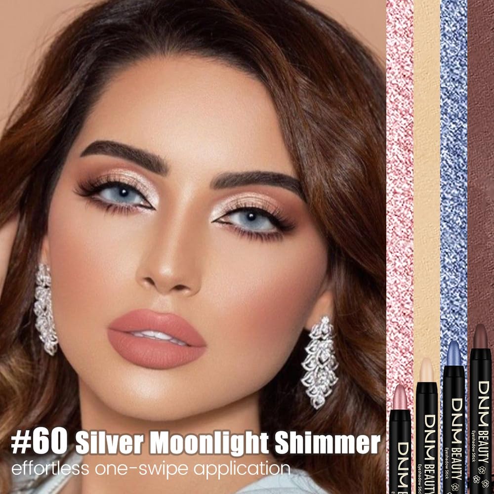Kaely Cream Eye Shadow Sticks, Silver Moonlight Shimmer Eyeliner Pencil Eyeshadow Palette Makeup, Eye Highlighter Brightener Stick for Older Women Waterproof Pigmented, sombras para ojos, New-60