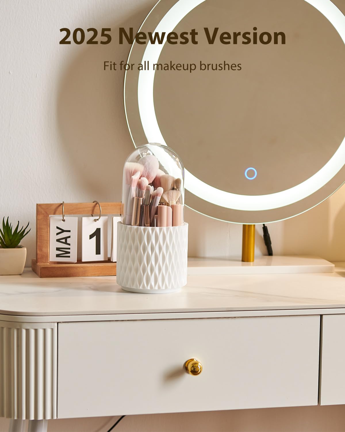 Makeup Brush Holder [Upgrade] [Dustproof & Waterproof] 360 Rotating Cosmetics Make up Brush Organizer Storage with Lid for Vanity