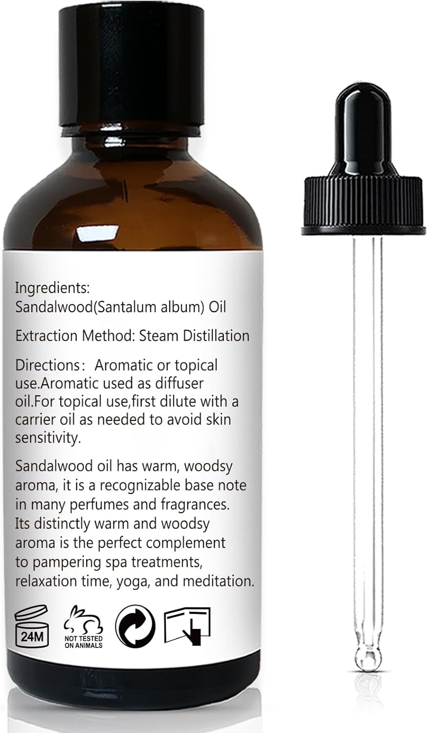 Sandalwood Essential Oil, Home Fragrance Oil Scent Oils for Perfume, Diffuser, Skin, Hair, Roll On - 1 Oz