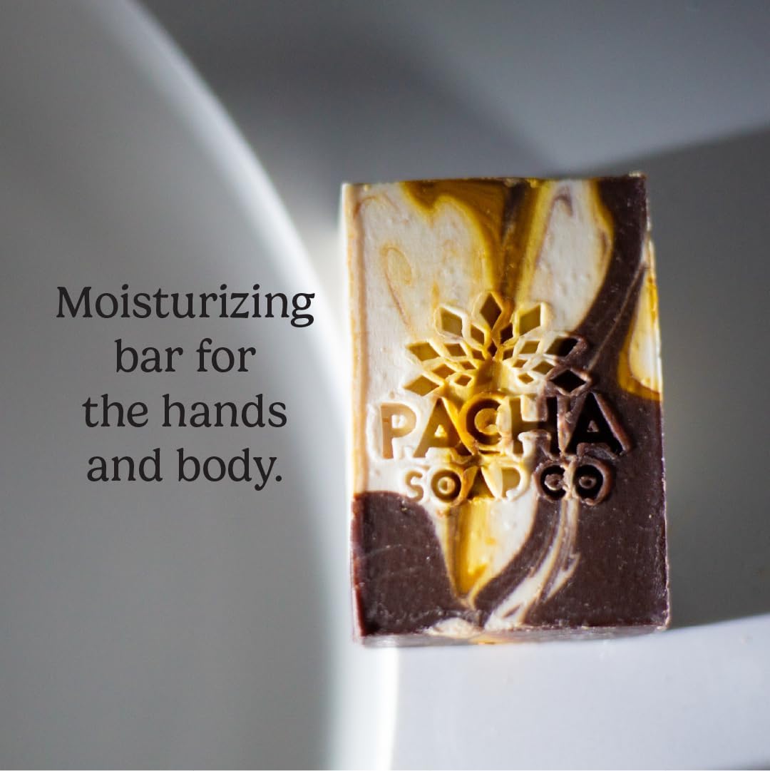 Pacha Soap Co. Bar Soap - Premium, Handcrafted, Hydrating, Natural Face Wash, Hand Cleanser, Body Wash, Soothing Essential Oils (Almond Goat's Milk, 5-Pack, 4 oz ea)
