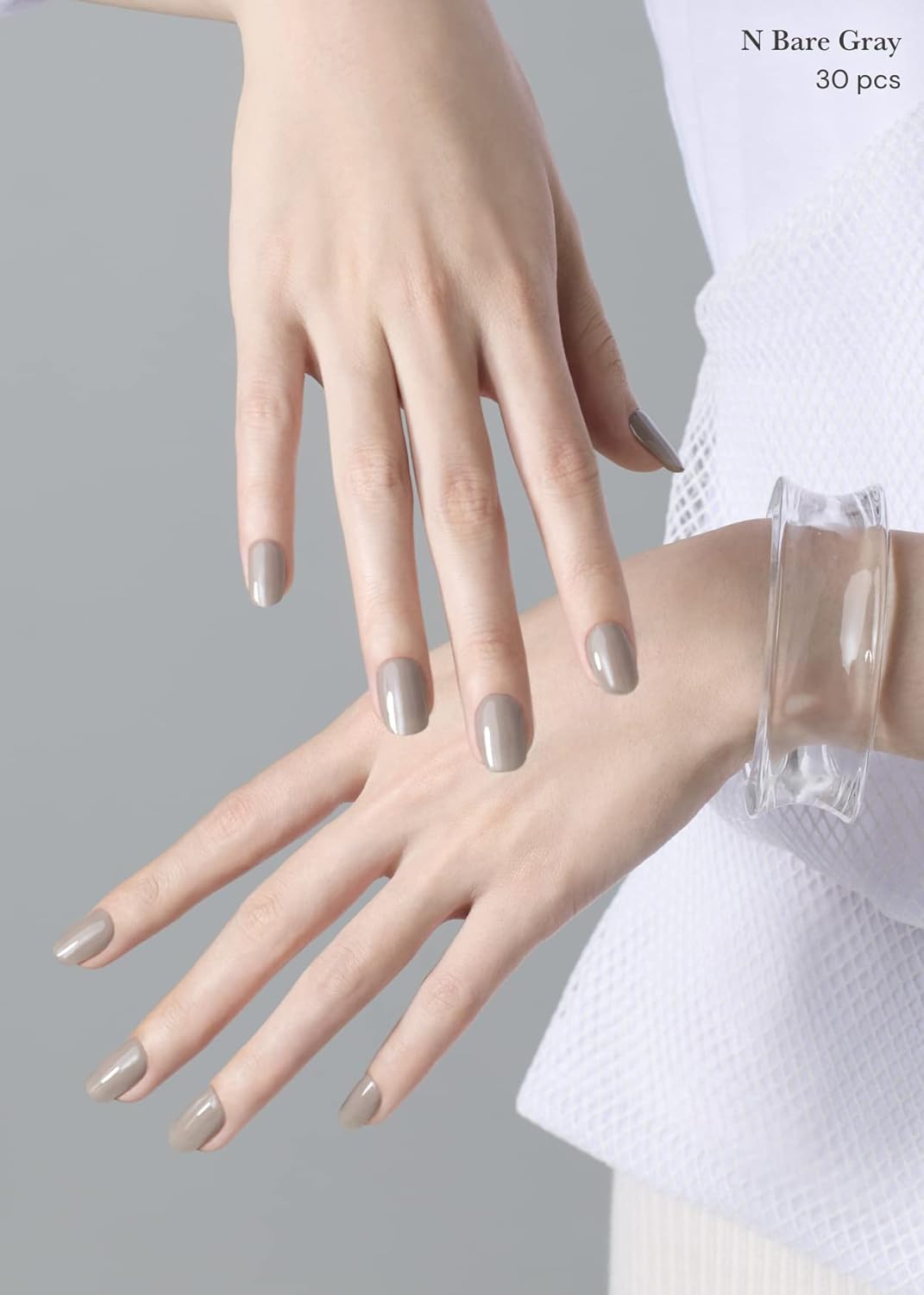 ohora Semi Cured Gel Nail Strips (N Bare Gray) - Works with Any UV/LED Lamps, Salon-Quality, Long Lasting, Easy to Apply & Remove - Includes 2 Prep Pads, Nail File & Wooden Stick