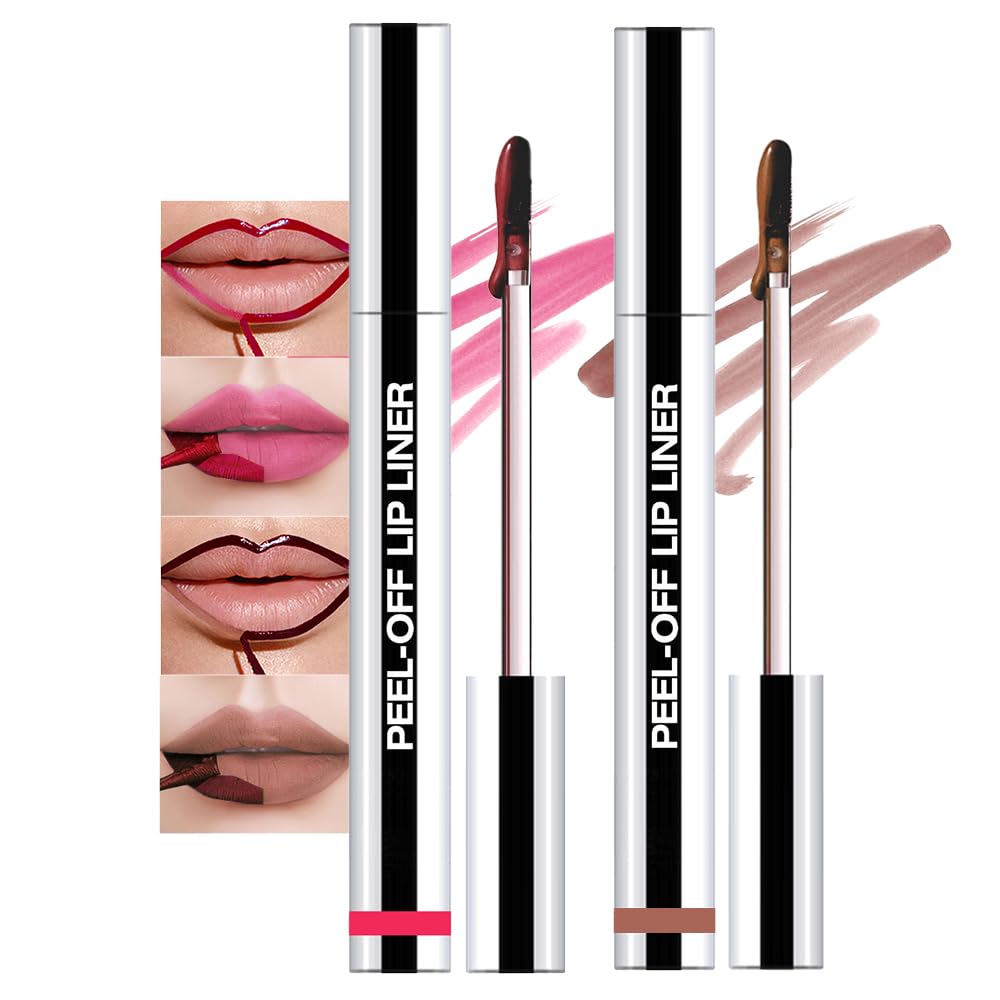 2 Pcs Matte Liquid Lip Stain Peel Off Lip Liner, Long Lasting Lip Tattoo, Waterproof & Transfer-Proof Lip Liner Peel Off Lip Gloss for All Skin Types.#00+#02