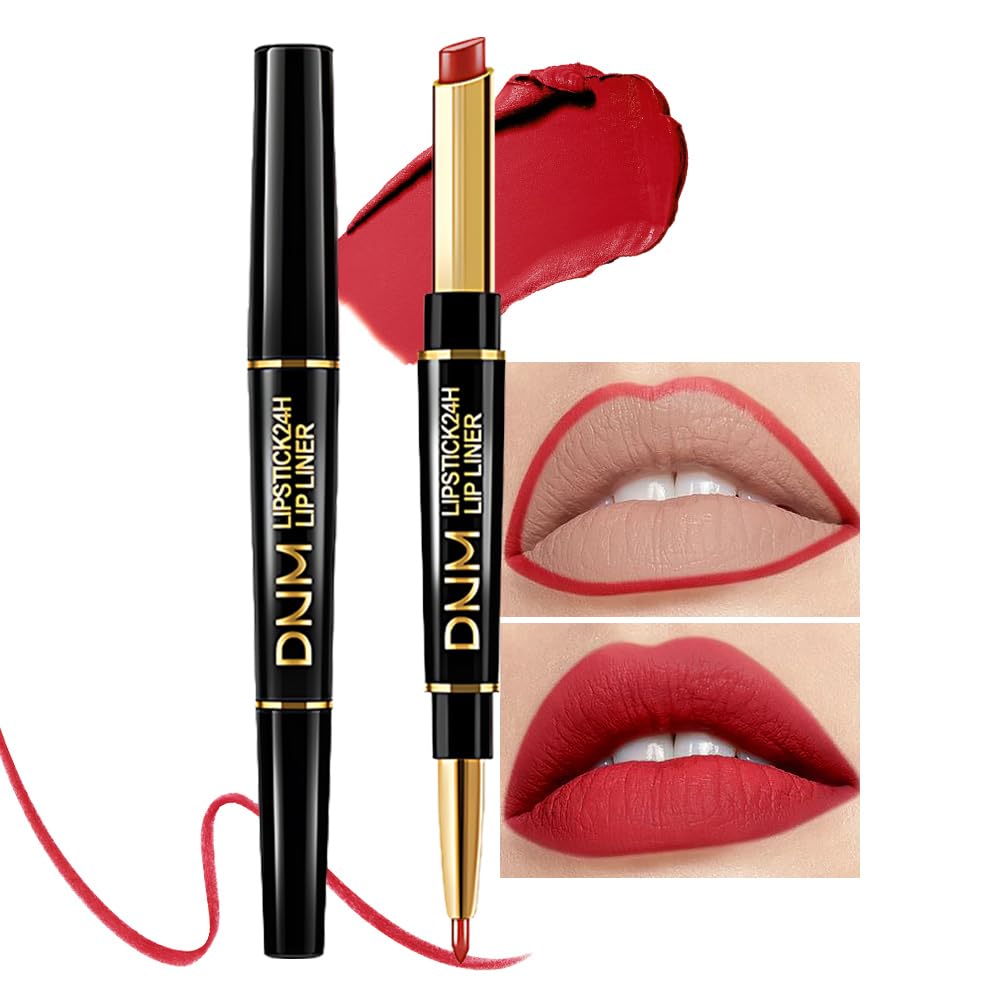 evpct 1Pcs Ruby Red Matte Lip Liner and Lipstick Combo Set Kit for Women, Magic Neutral Lipsticks 24 Hours Original Lipstick and Lips Liner Pencil Stain Gloss Makeup Long Lasting Waterproof, 25#