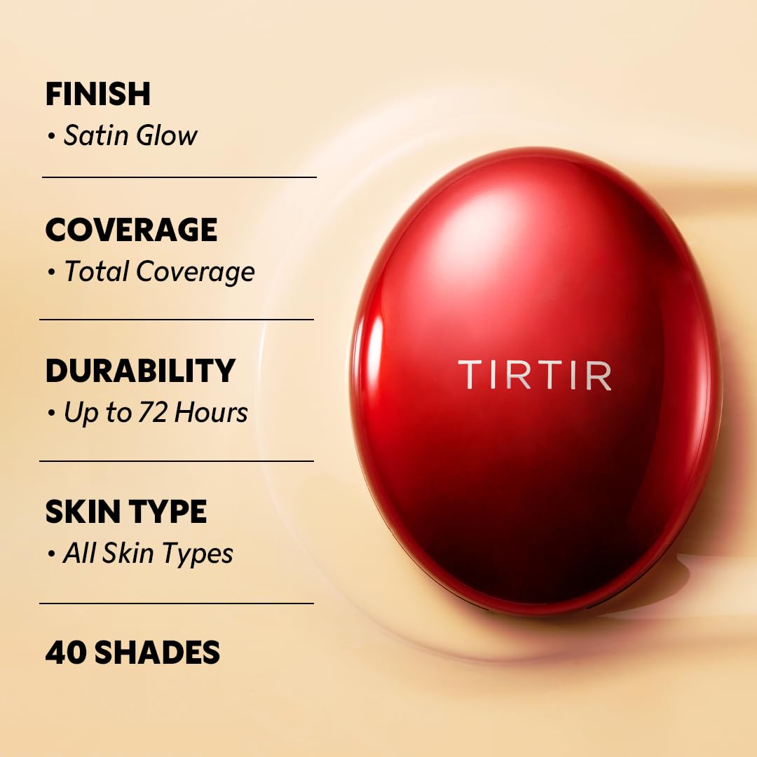 TIRTIR Mask Fit Red Cushion Foundation | Full coverage, Weightless, Skin fit, Satin Glow Finish, Korean Makeup BB Foundation, beauty, Tattoo cover up, Buildable (#28N Oat, 0.63 Fl Oz)