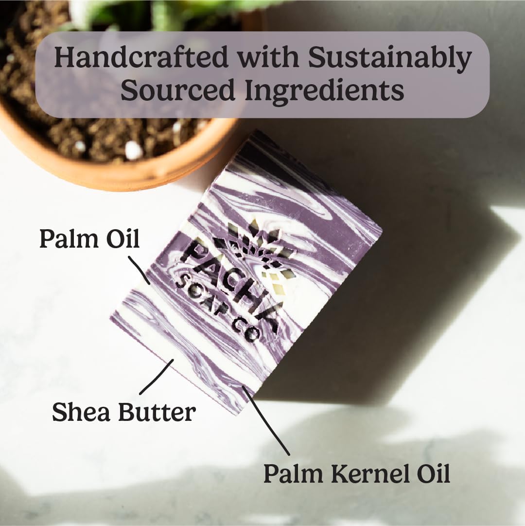 Pacha Soap Co. Bar Soap - Premium, Handcrafted, Hydrating, Natural Face Wash, Hand Cleanser, Body Wash, Soothing Essential Oils (French Lavender, 5-Pack, 4 oz ea)