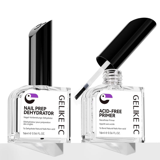 Nail Repair Prep Dehydrator and Primer Kit - Gelike EC Acid-Free Fast Air Dry for Bond Acrylic Gel Tips - Safe Healthy Foundation for Weak Thin Nails - Long Lasting for Professional Salon Manicure