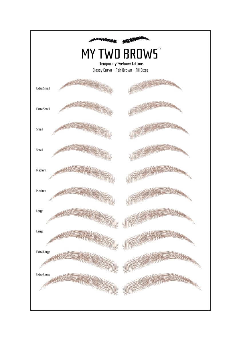 (10 pairs) Ash Brown Temporary Eyebrow Tattoo - Extra Large Size - Waterproof & Smudgeproof - Classy Curve Style Eyebrow Stickers - Sheet Lasts up to 30 Days - Won't Work on Existing Brows