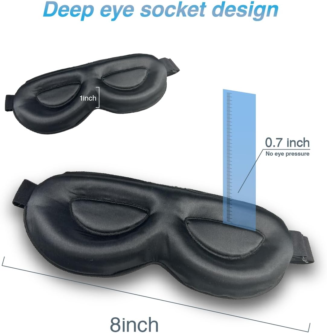 PROMEED Adjustable 23 Momme Mulberry Silk Sleep Mask, 3D Contoured No-Pressure Cup Eye Mask for Sleeping, Super Soft Breathable Blindfold, Perfect Blocks Light for Sleeping (Light Blue)
