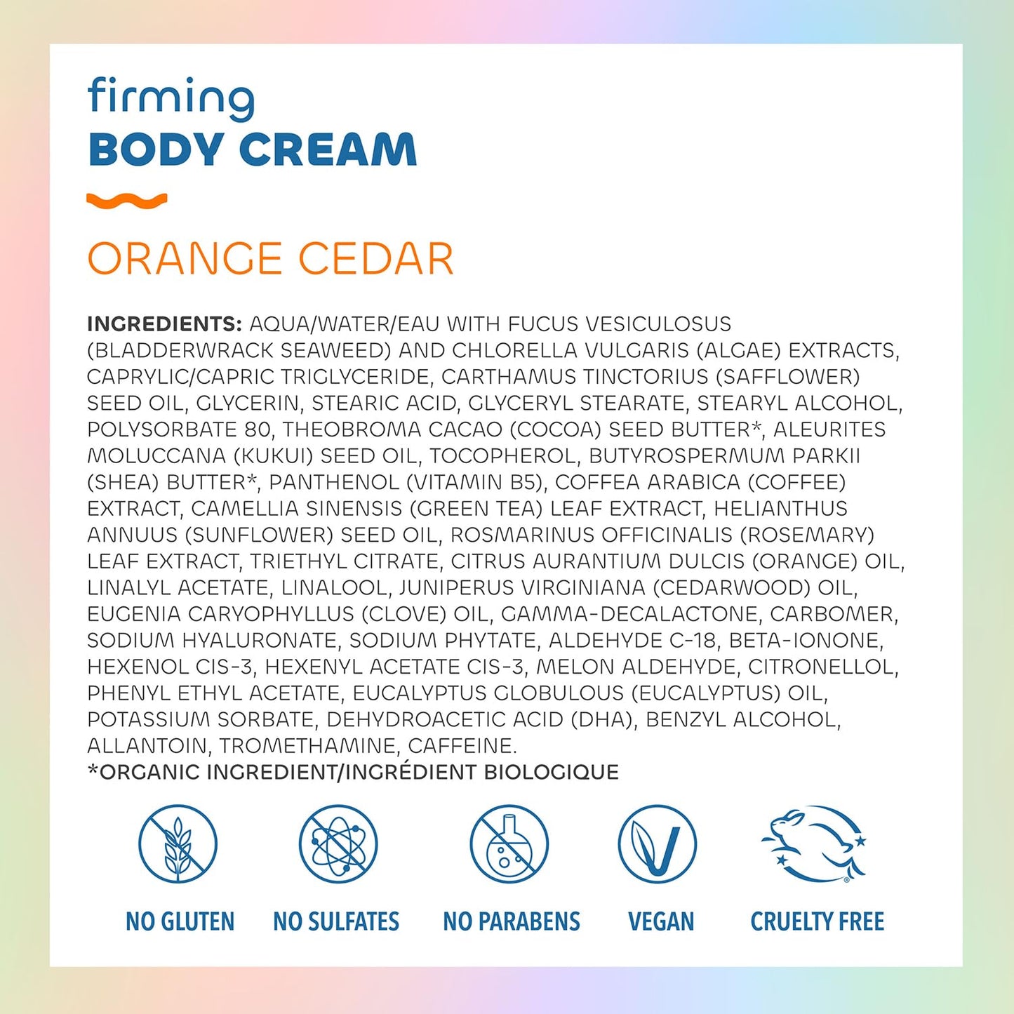 Seaweed Bath Co. Firming Body Cream, Orange Cedar Scent, 6 Ounce, Skin Toning Hand & Body Lotion Moisturizer for Dry Skin, with Sustainably Harvested Seaweed, Chlorella, Green Coffee Bean
