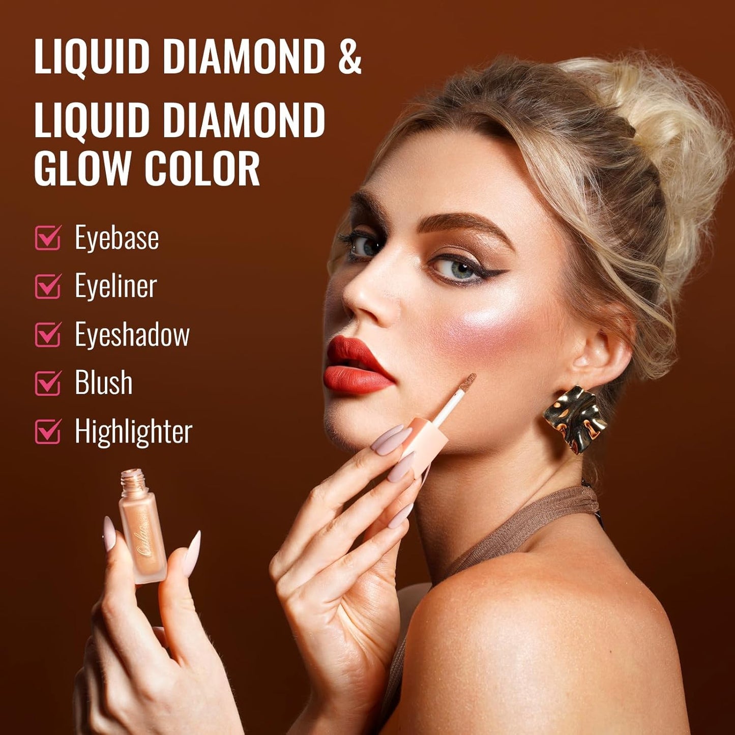 Oulac Liquid Glitter Eyeshadow Metallic Eyeshadow| Gold Liquid Eyeliner Glitter Eye Makeup| Pigmented Lightweight Moisturizing Formula Easy to Remove. Vegan & Cruelty-Free (O10)