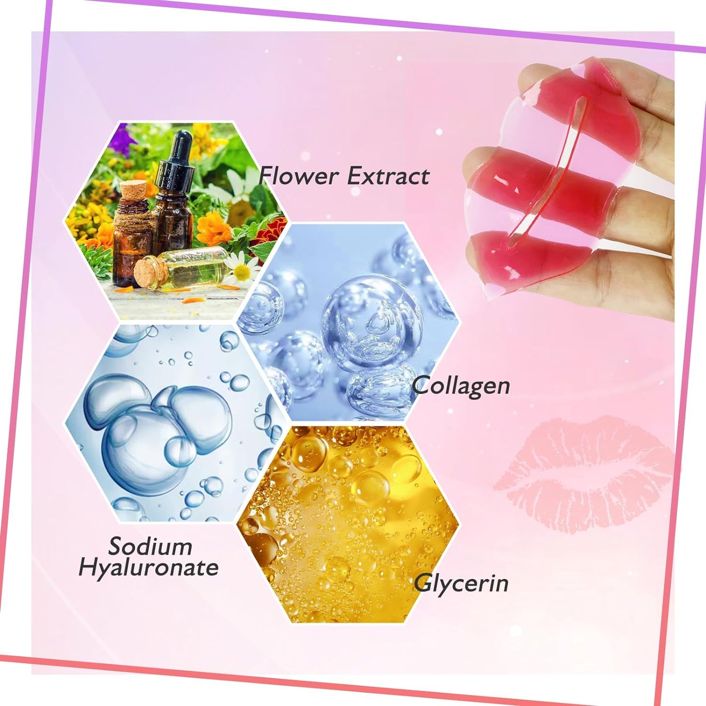 Adofect 30 Pieces Collagen Crystal Lip Masks,Pink Lip Patches& Moisturizers Collagen Lip Pads Great for Hydrating Skin, Anti Chapped & Anti-Aging and Plump Your Lips,Pink