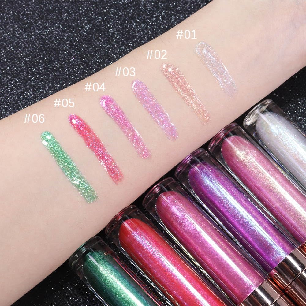 evpct 1Pcs Blush Red Pearlescent Chameleon Shimmer Glitter Lipstick Lip Gloss, Long Lasting Waterproof Glitter Metallic Sparkly Glossy Lip Gloss Tint Liquid Lipsticks Set Lip Stain Makeup for Women