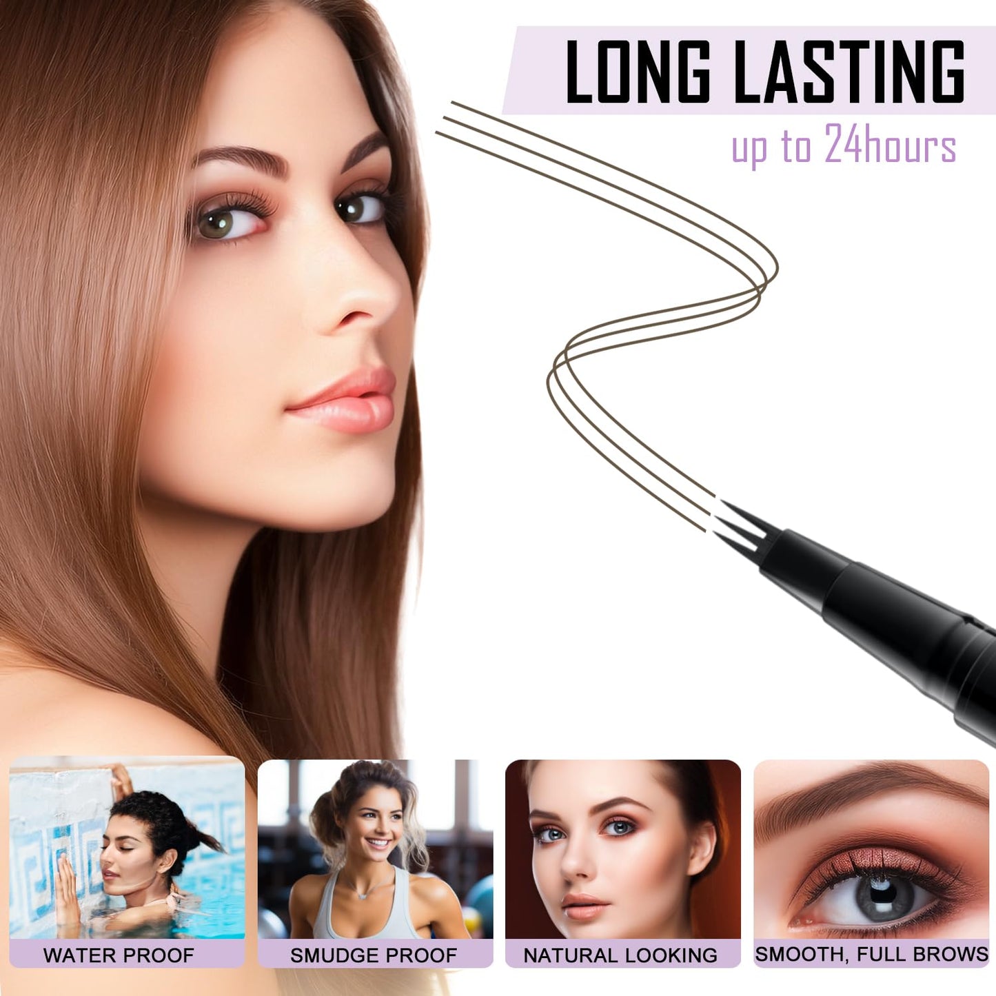 LAVONE Eyebrow Pencil, 2-In-1 Waterproof Eyebrow Pen, with 3 Tip Microblading Eyebrow Pen and Ultra-Precise Brow Pencil, Dual-ended Eyebrow Brush, for Eyebrow Makeup - Ash Brown
