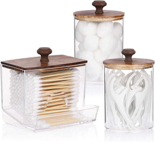 Tbestmax Qtips Holder Bathroom Container, 10oz Big Qtips Dispenser Cotton Ball Holder, Clear Plastic Apothecary Jar Organizer for Storage Cotton Swab, Cotton Round Pads, Floss Picks
