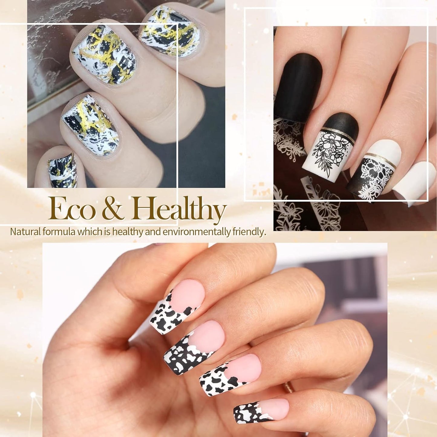 Born Pretty Nail Art Stamping Polish White Black Manicure Image Stamp Polish Set Print Polish Varnish 2 Bottles