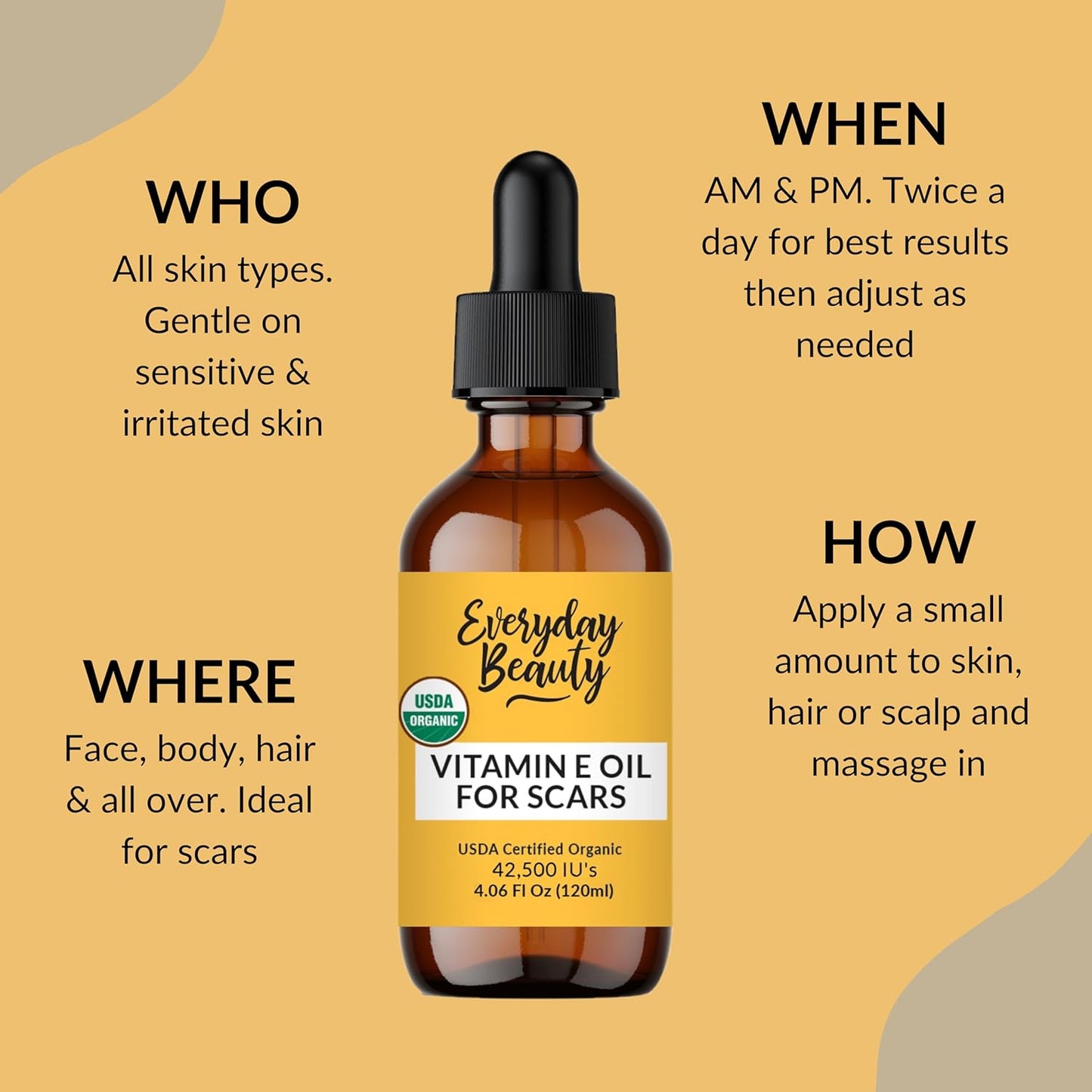Organic Vitamin E Oil for Scars - All Natural & Vegan Skin Moisturizer 4.06oz - Light & Unscented Great for Scars After Surgery - Reduce Wrinkles, Anti Aging, Lighten Dark Spots -Face, Skin & All Over