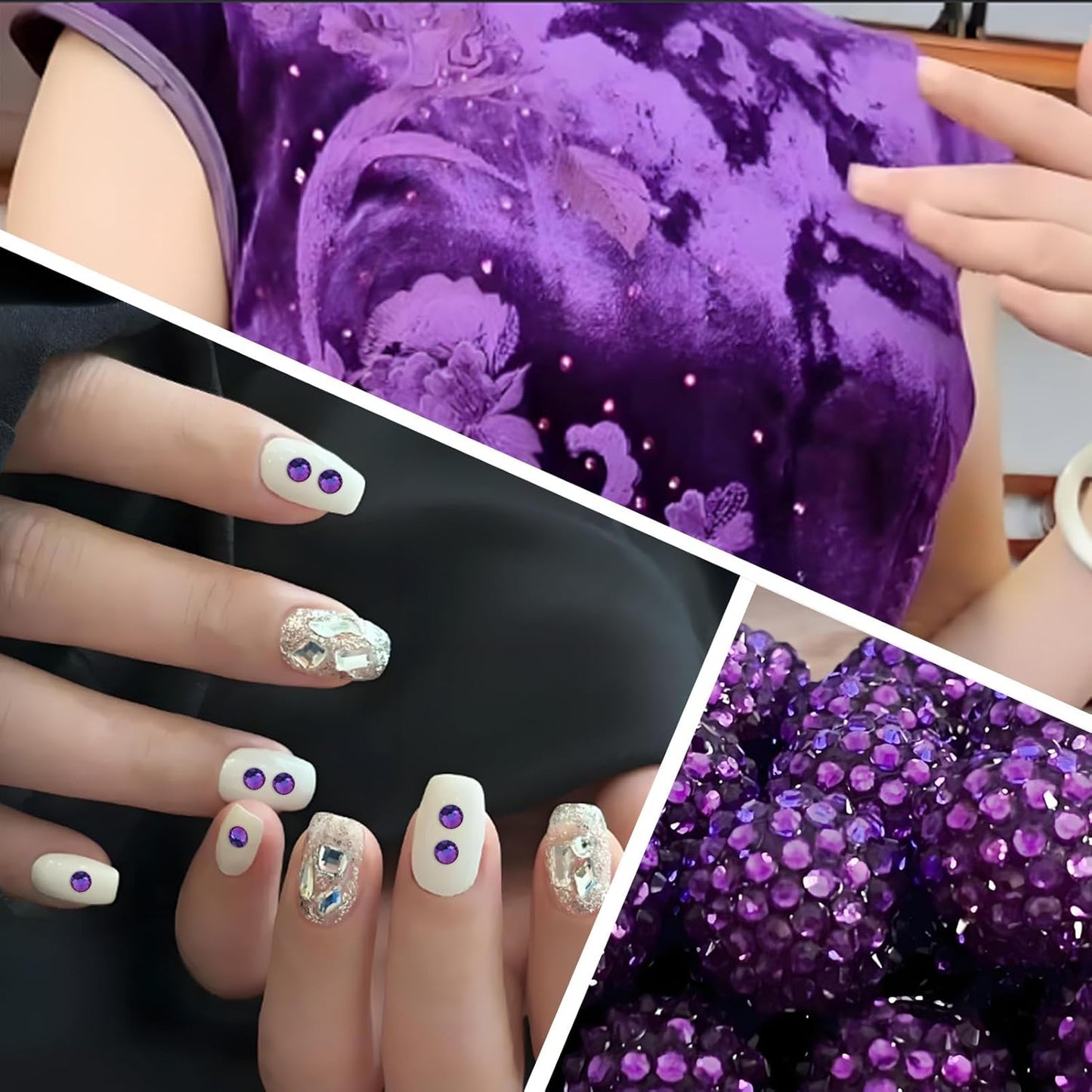 2000 PCS SS16 Flatback Rhinestones,12-Facet Diamond-Cut Glass Gems for Nail Art,Clothing,DIY Crafts,Glue-On Decoration Stones with Silver Backing,Purple Velvet