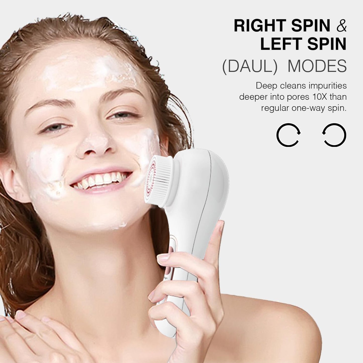 Face Scrubber Exfoliator,Facial Cleansing Brushes Rechargeable IPX7 Waterproof with 5 Brush Heads,Electric Face Spin Brush for Exfoliating, Massaging and Deep Cleansing (White)