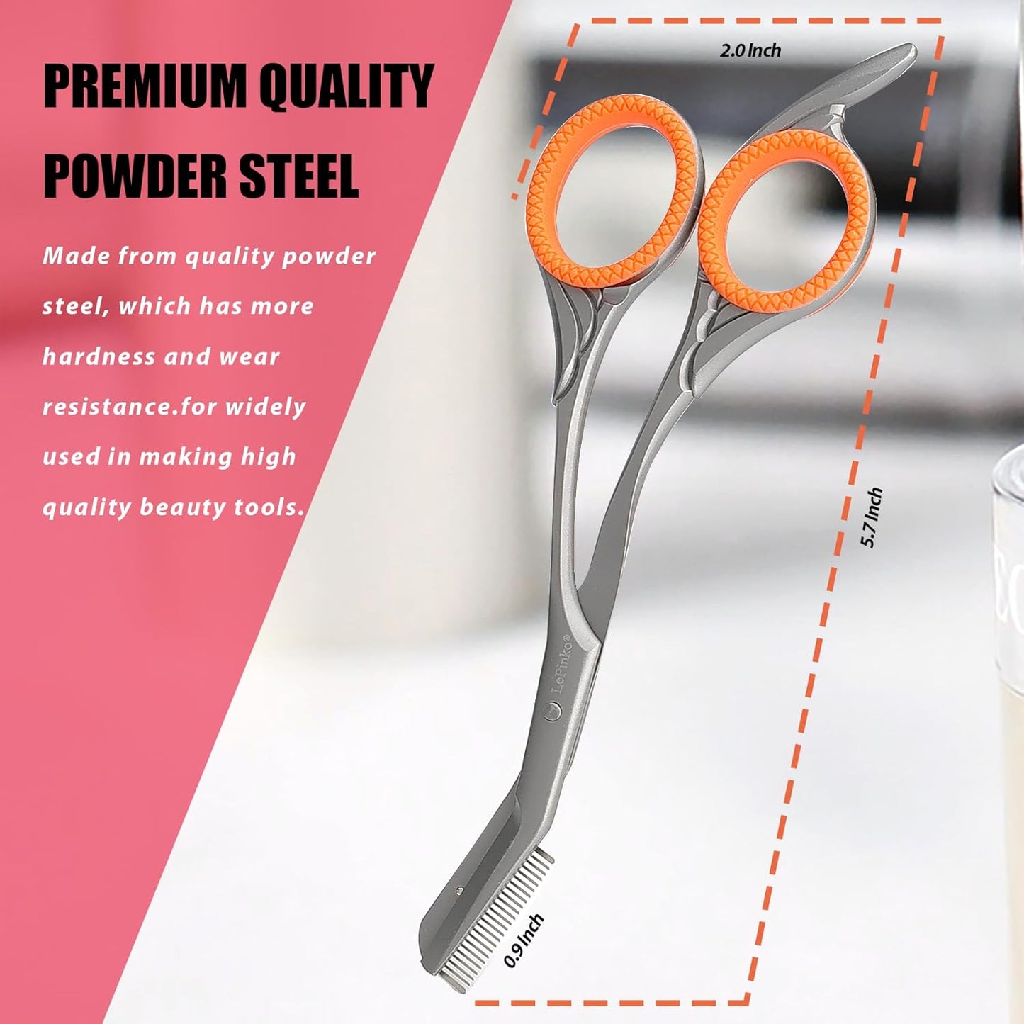 LePinko Eyebrow Trimming Scissors with Combs, Gifts For Men Women Stocking Stuffers, Gray