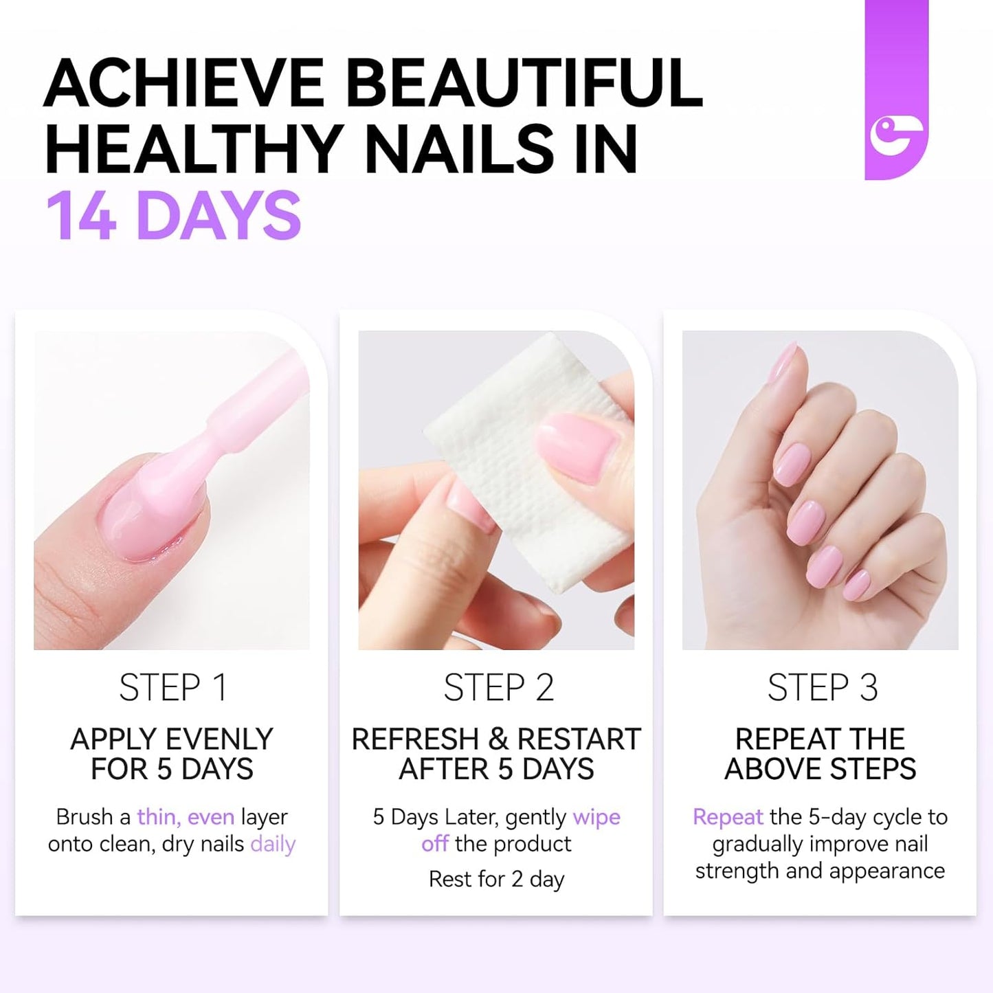 Nail Polish Strengthener and Growth Treatment: Azure Blue 15ml Gelike EC 6 in 1 Natural Nail Strengthener for Damaged Nails - Long Lasting Nail Hardener and Strengthener - For Daily Home Salon