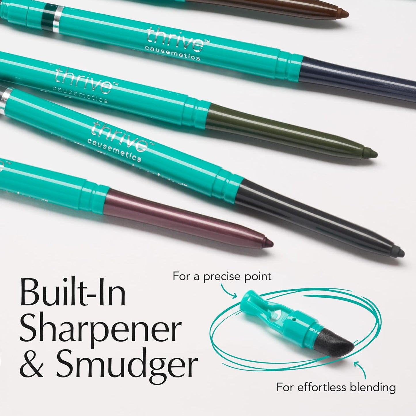 Thrive Causemetics Infinity Waterproof Eyeliner Pencil, Built In Sharpener & Smudge Tip, Long Lasting, Smudge Proof, Hyaluronic Acid & Shea Butter, Vegan & Cruelty Free, Jade (Teal Shimmer)