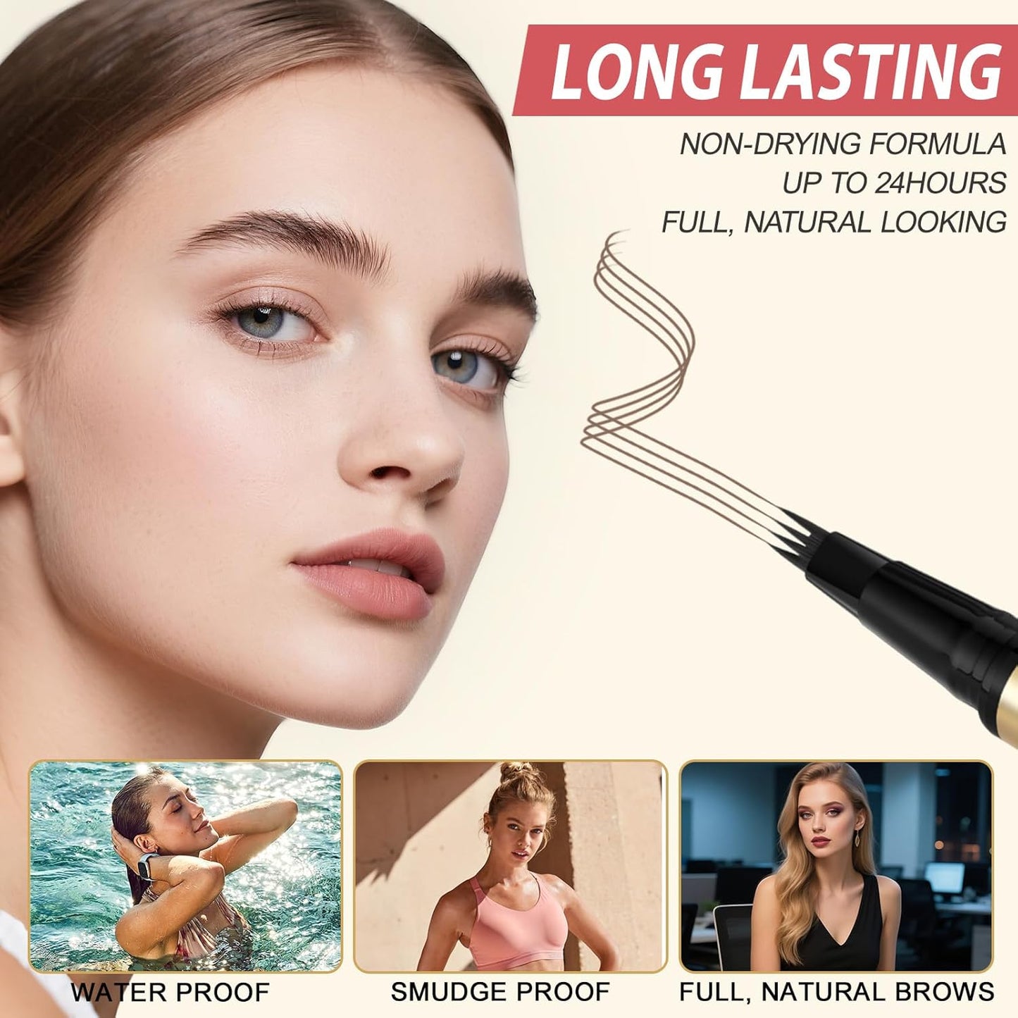 Eyebrow Pen Kit, with Microblading Eyebrow Pen, Eyebrow Gel, Eyeliner, Eyebrow Brush, Eyebrow Pencils for Women, Waterproof, Smudge Proof, Long Lasting Makeup Formula - Brunette