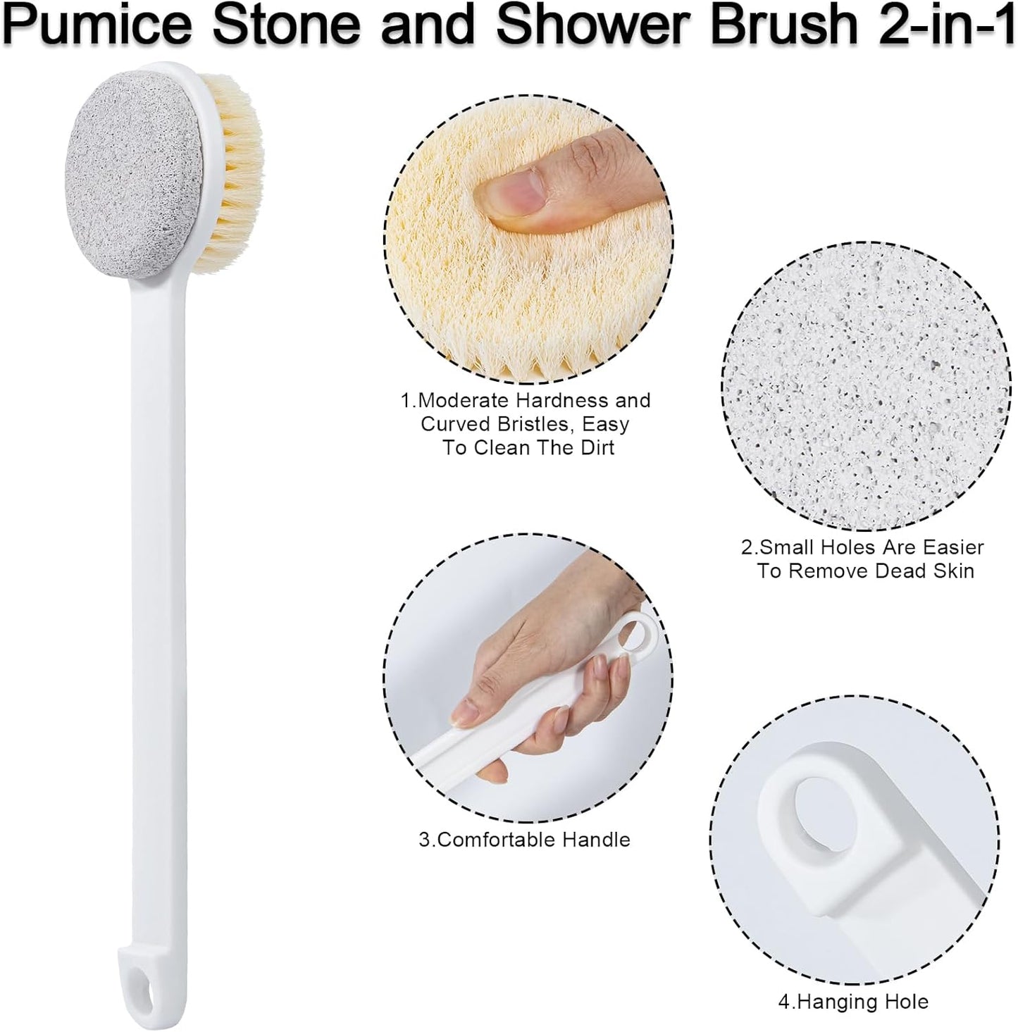 Pumice Stone for Feet with Long Handle (Double-Faced Straight White Handle, Count, 2.00)
